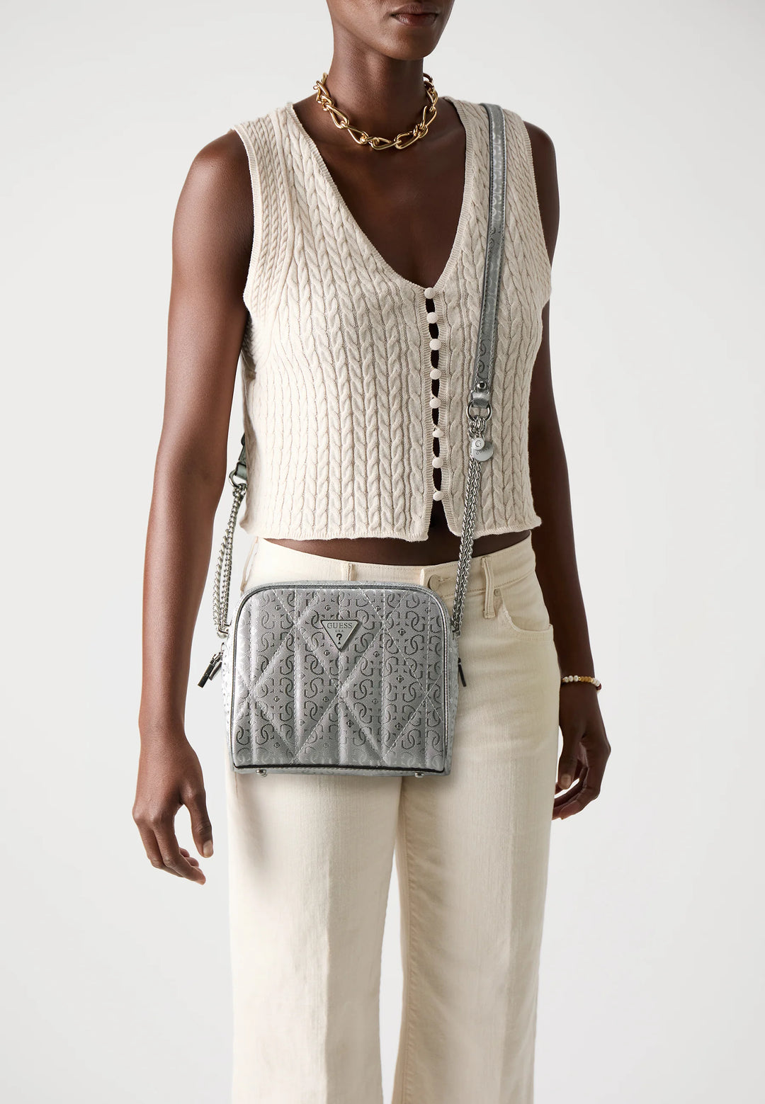 Guess Aldina Camera Crossybody Bag Silver