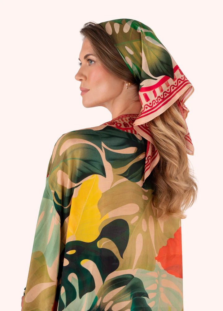Powder Silk Square Scarf | Exotic Leaves