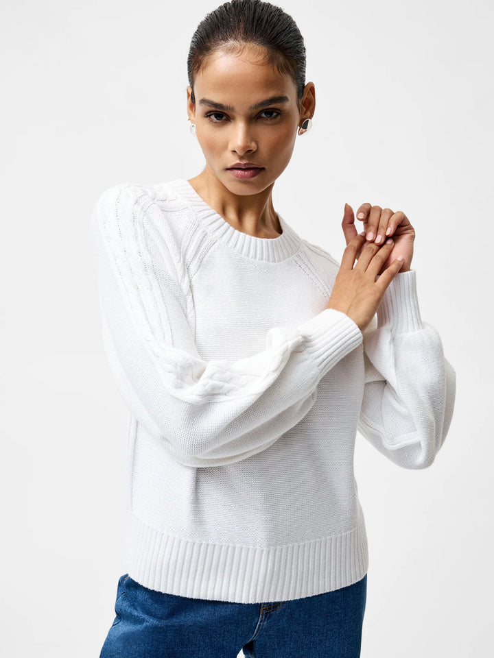 French Connection Lily Cable Sweater Linen White