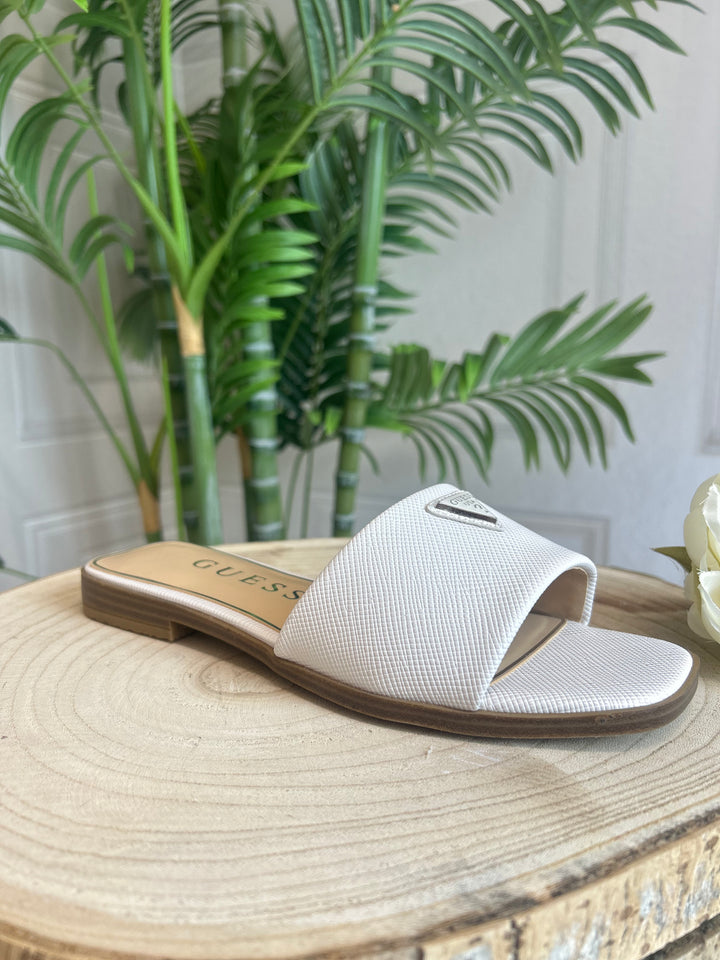 Guess White Logo Slip On Sandal