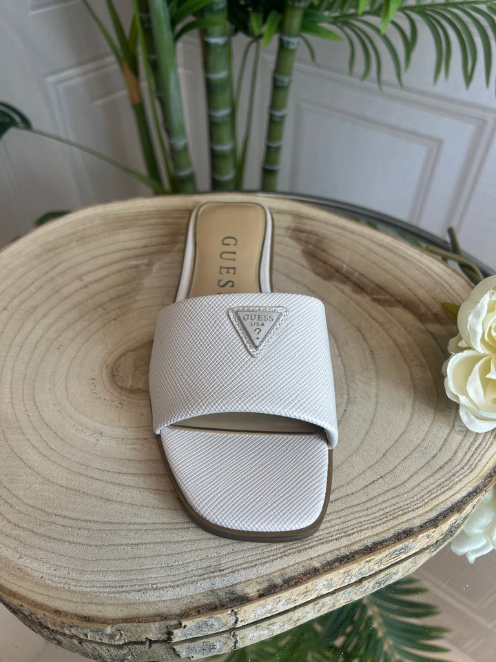 Guess White Logo Slip On Sandal