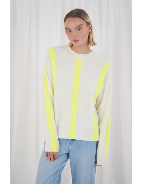 Twns Reno Off White/Neon Yellow Long Sleeve Round Neck Jumper
