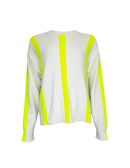 Twns Reno Off White/Neon Yellow Long Sleeve Round Neck Jumper