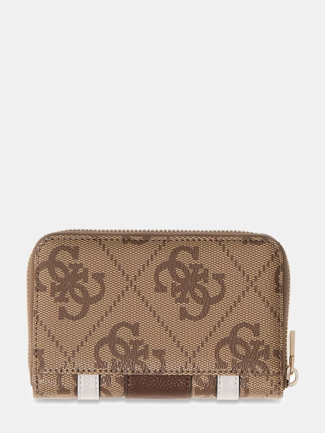 Guess Laurel Latte Logo Brown Medium Zip Around Purse