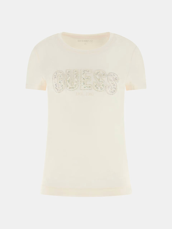 Guess Cream Slim Fit Lace Logo T-Shirt