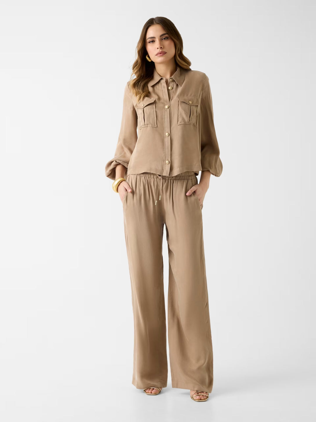 Guess Beige Twill Flare Leg Trouser