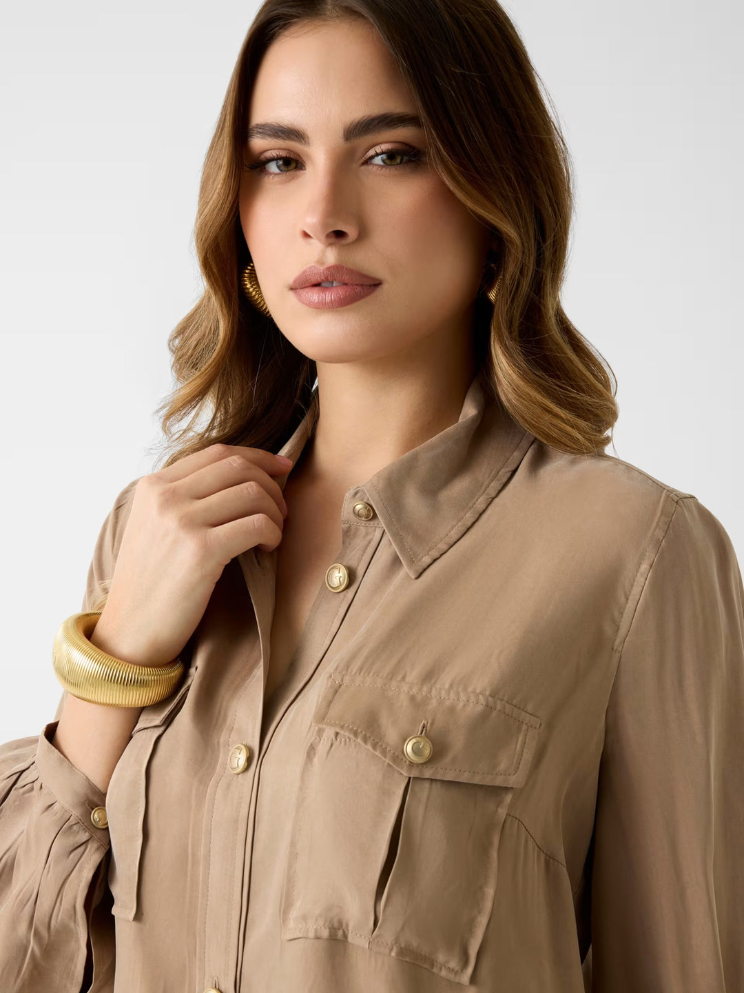 Guess Beige Viscose Blend Shirt