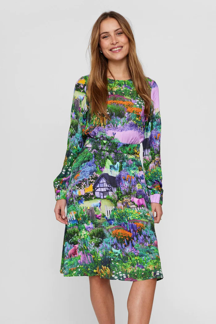 Numph Nuallison Pine Green Print Dress