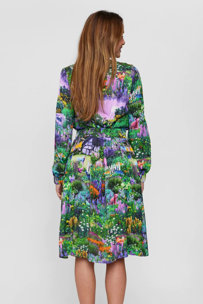 Numph Nuallison Pine Green Print Dress
