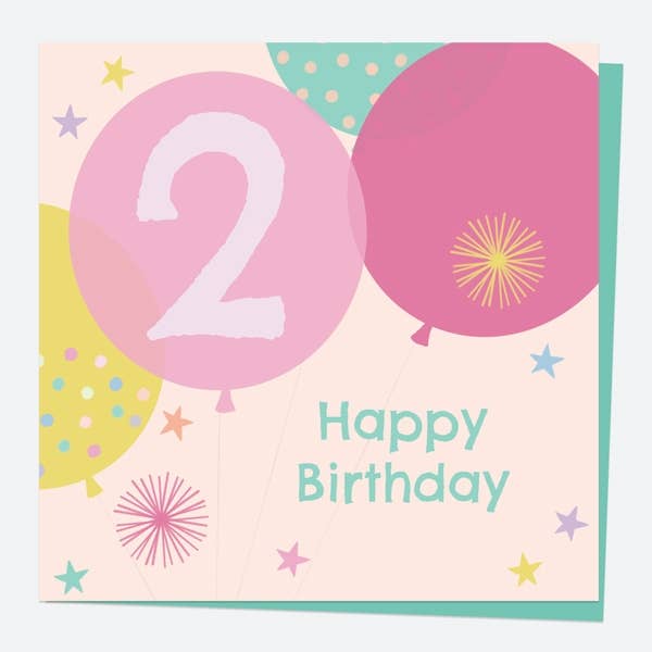 Kids Birthday Card - Girls Balloons Age 2