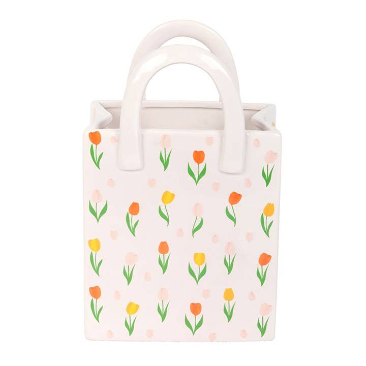 Tulip Print Ceramic Bag-Shaped Spring Flower Vase