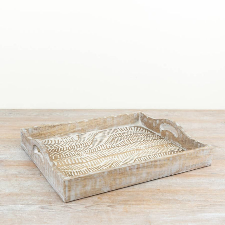 White Wash Wooden Tray, 35cm