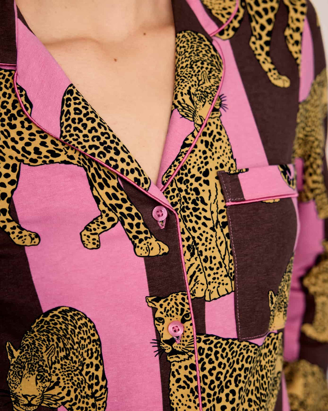 Chelsea Peers Organic Cotton Leopard Stripe Print Long Pyjama Set
