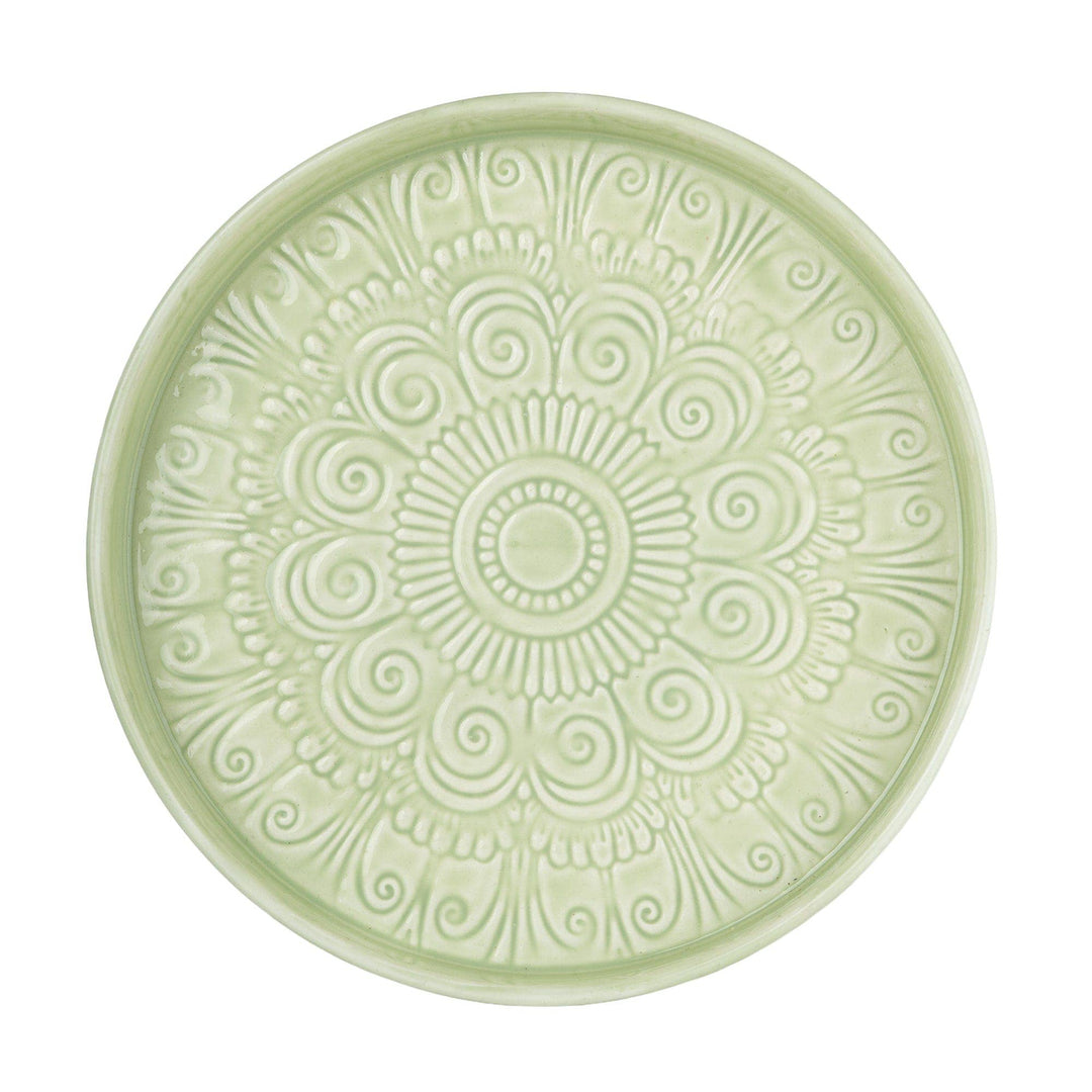 32cm Round Embossed Metal Tray - Duck Egg