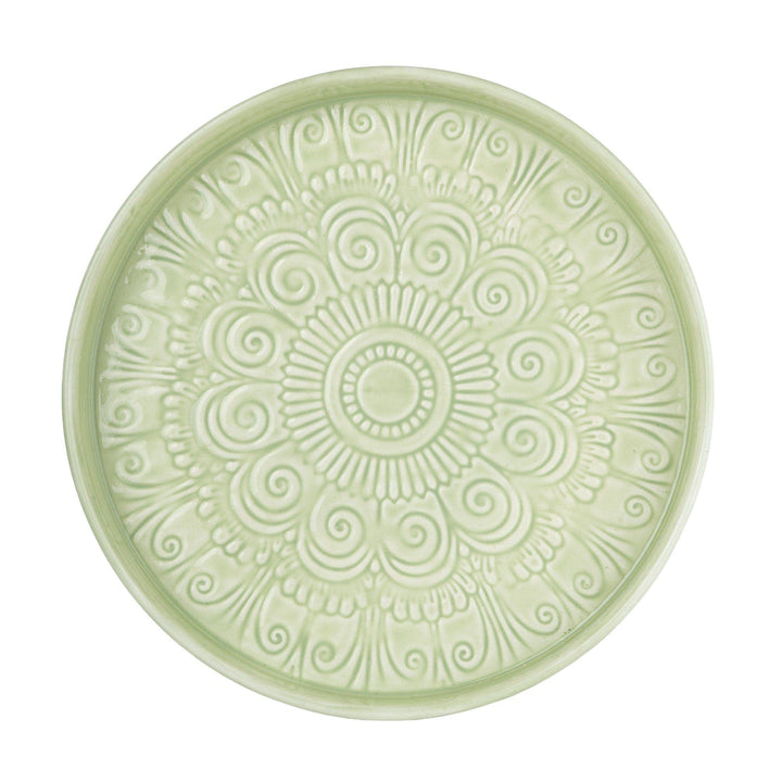 32cm Round Embossed Metal Tray - Duck Egg