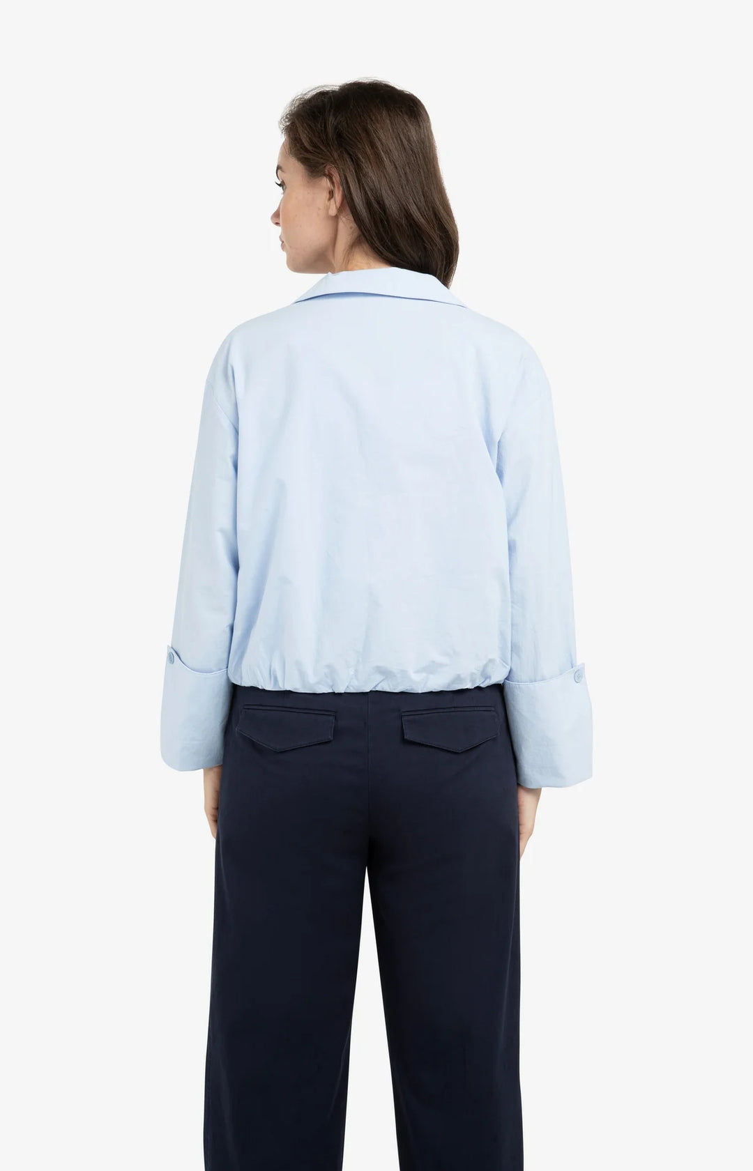 Yaya Ice Blue Balloon Deep V-Neck Blouse