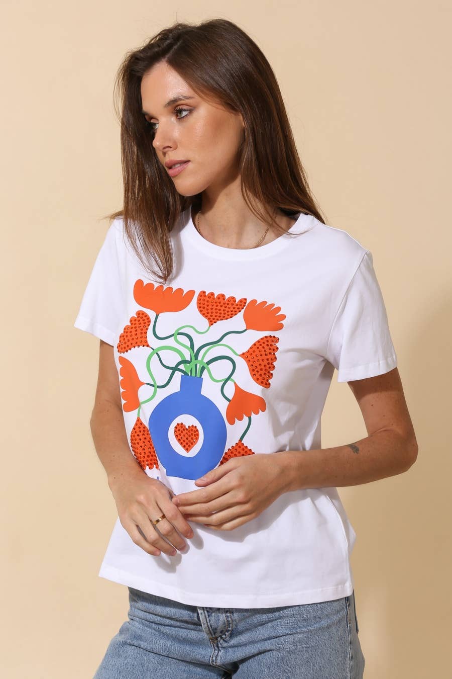 Vase Pattern Cotton T-shirt White - Pre Order