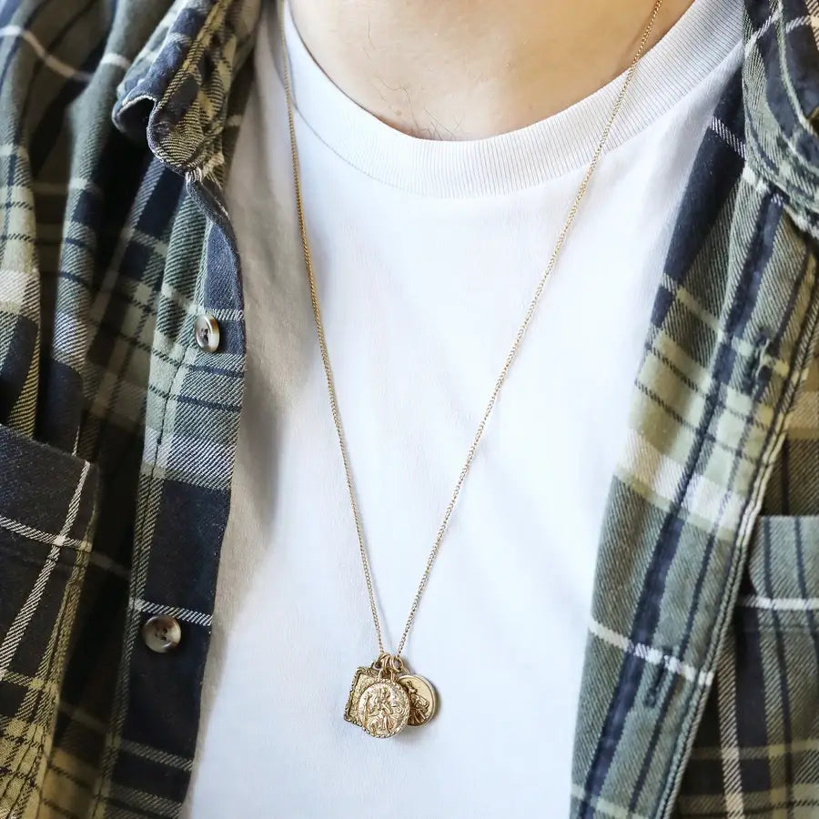 Stainless Steel Vintage St Christopher Necklace in Gold