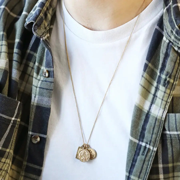 Stainless Steel Vintage St Christopher Necklace in Gold