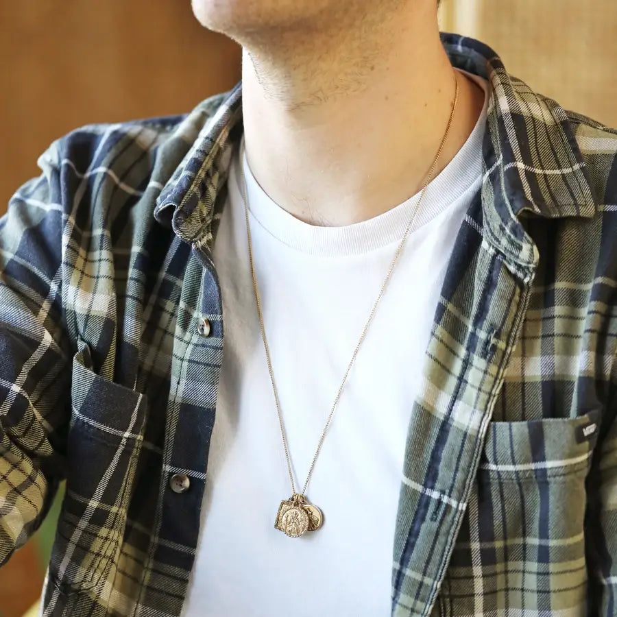 Stainless Steel Vintage St Christopher Necklace in Gold