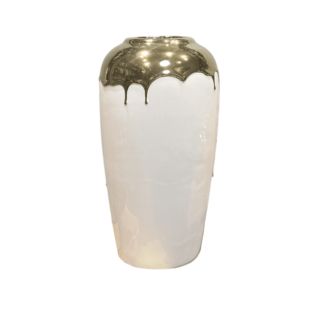Vellore Gold &amp; White Drip Effect Vase