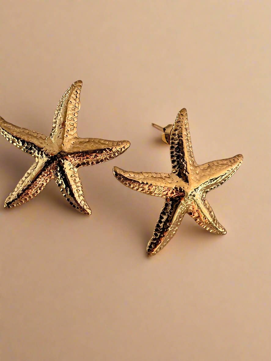 Starfish Stud Earrings 18k Gold Plated Waterproof Summer