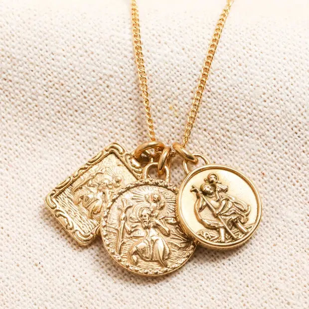 Stainless Steel Vintage St Christopher Necklace in Gold