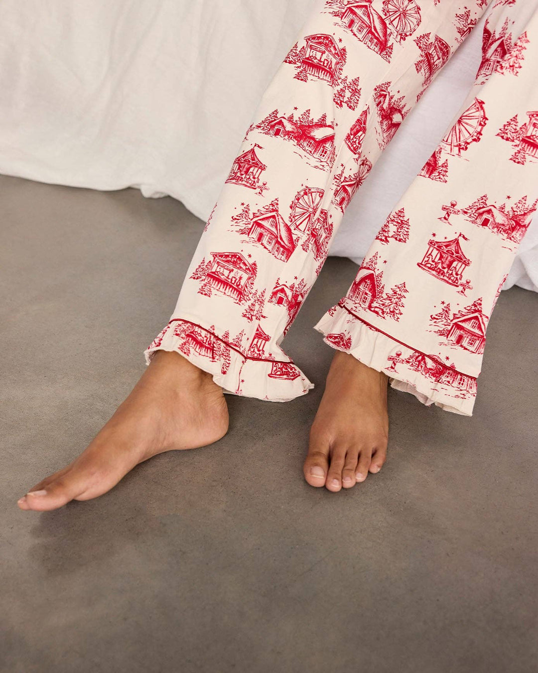 Chelsea Peers Organic Cotton Christmas Village Print Long Pyjama Set