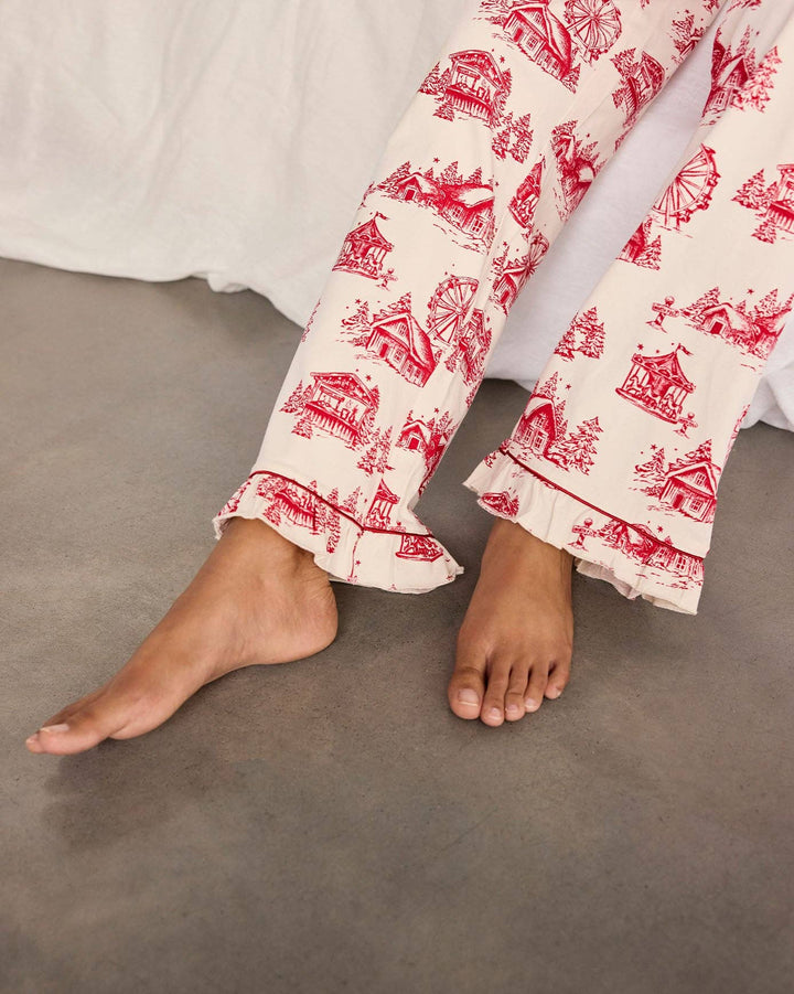Chelsea Peers Organic Cotton Christmas Village Print Long Pyjama Set