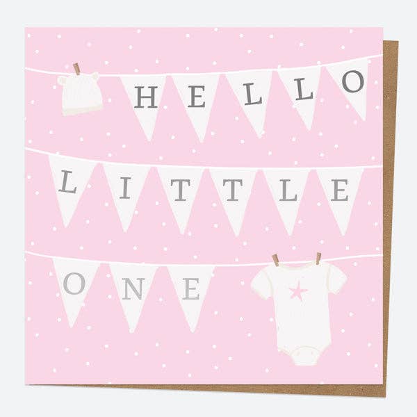 Luxury Foil New Baby Card - Dotty Washing Line - Pink