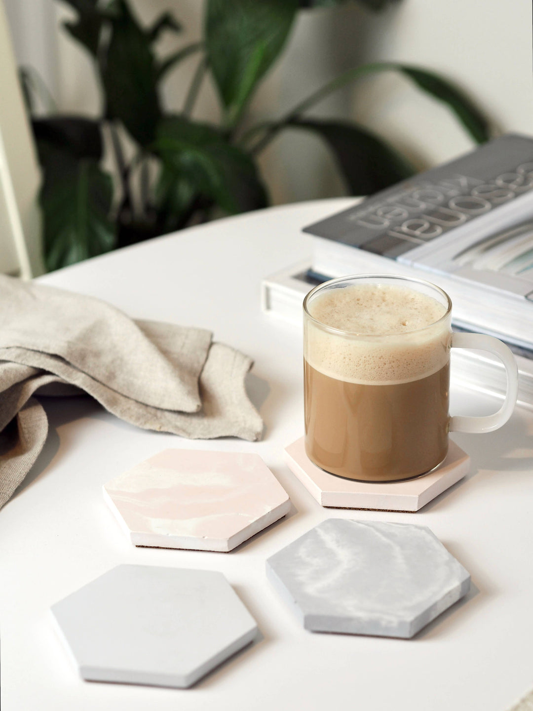 Concrete Hexagon Coasters | Decorative Coasters |: Solid White