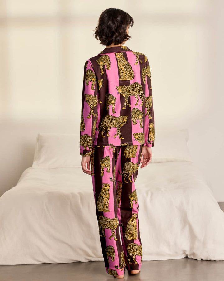 Chelsea Peers Organic Cotton Leopard Stripe Print Long Pyjama Set
