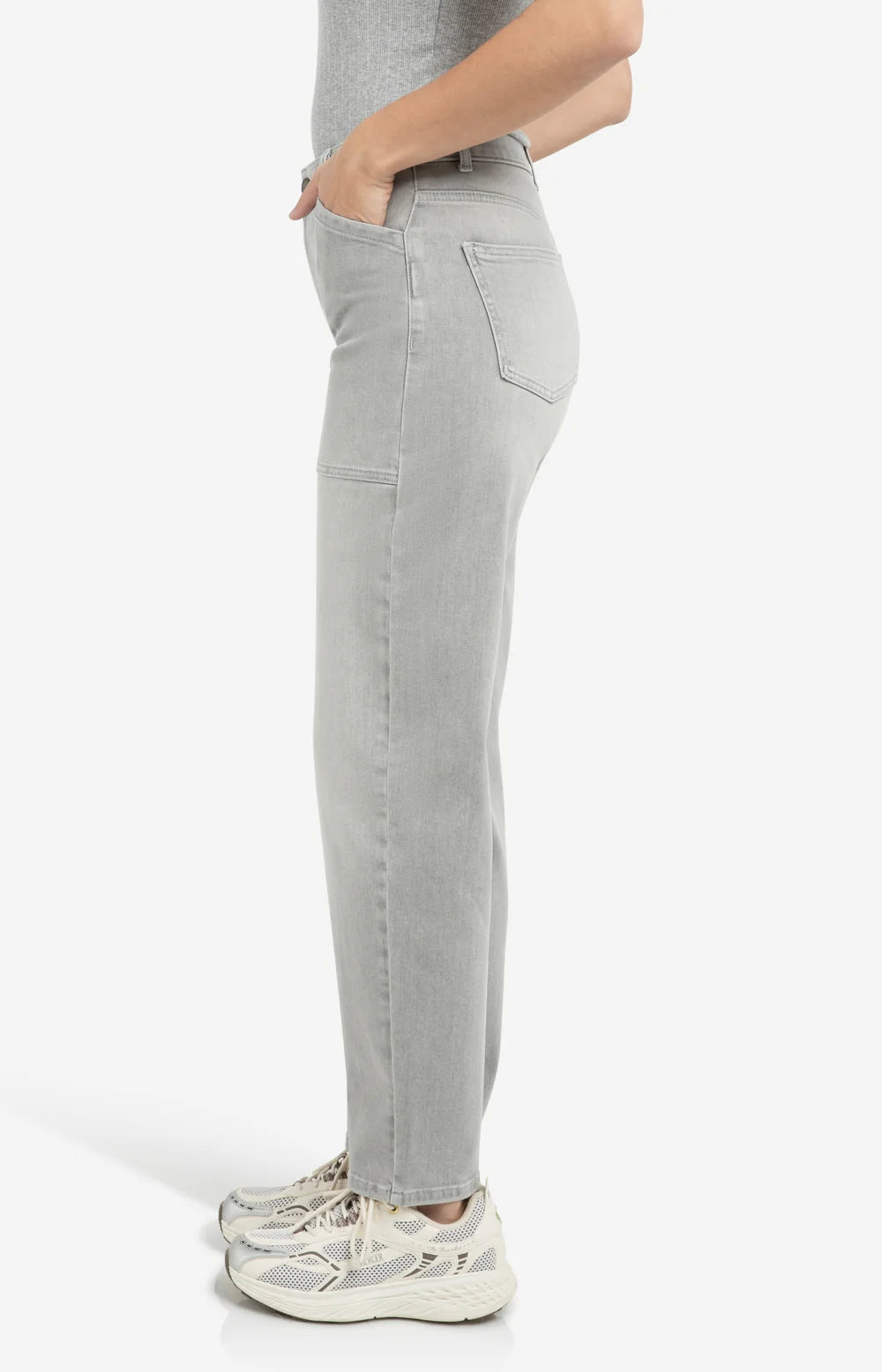 Yaya Mid Grey Denim Cargo Jean with Low Crotch and Wide Leg