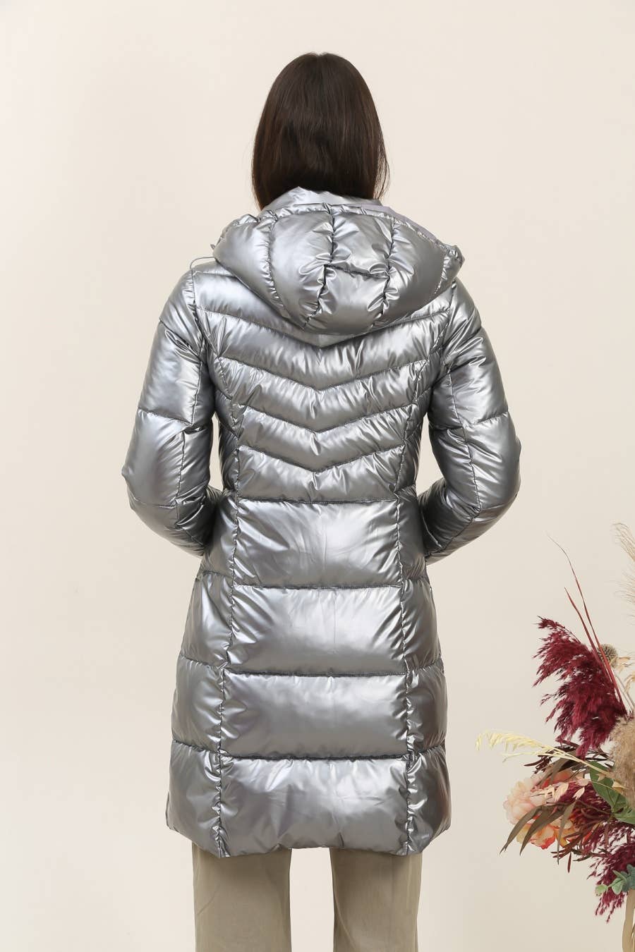 Priya Mid Length Puffer jacket Steel