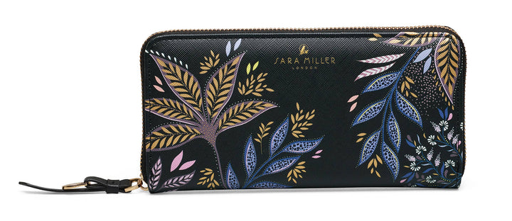 Sara Miller Zip Purse: Black Botanic / Large