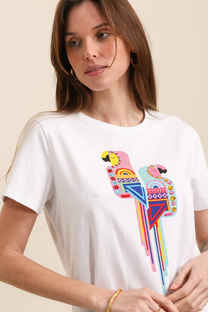 Graphic Cotton Parrot T-shirt White Pre Order