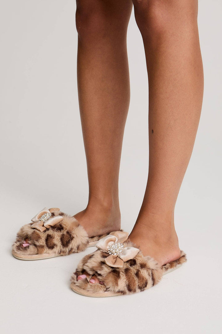 Anya Embellished Slider Slippers in Leopard Print: Leopard / M = UK 4.5-5.5 / EU 38-39 / US 6.5-7.5