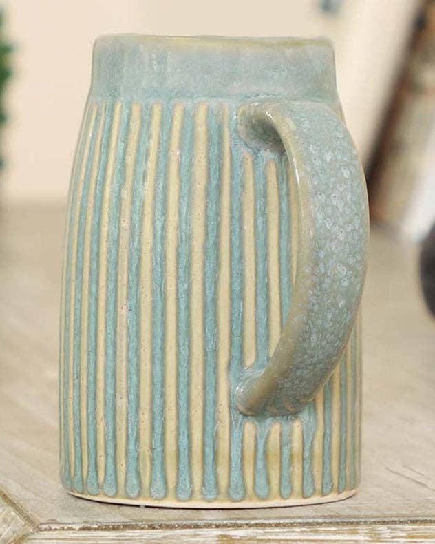 Small Ribbed Blue Pitcher Jug Vase
