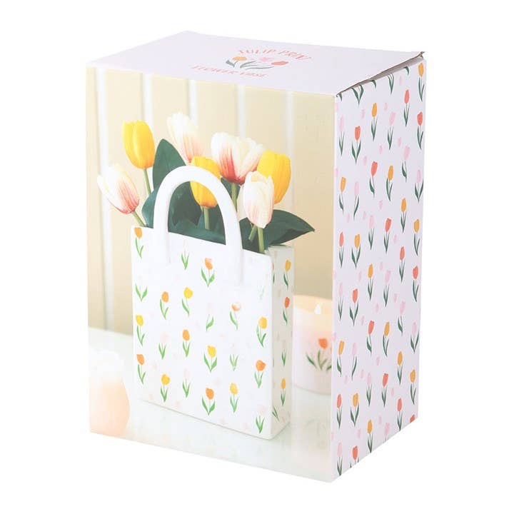Tulip Print Ceramic Bag-Shaped Spring Flower Vase