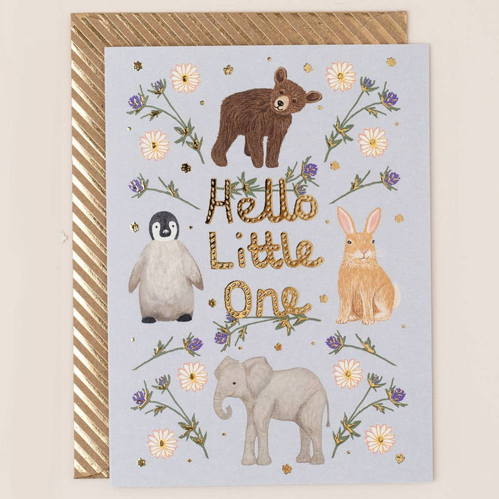 Gold Foiled New Baby Card featuring Animals