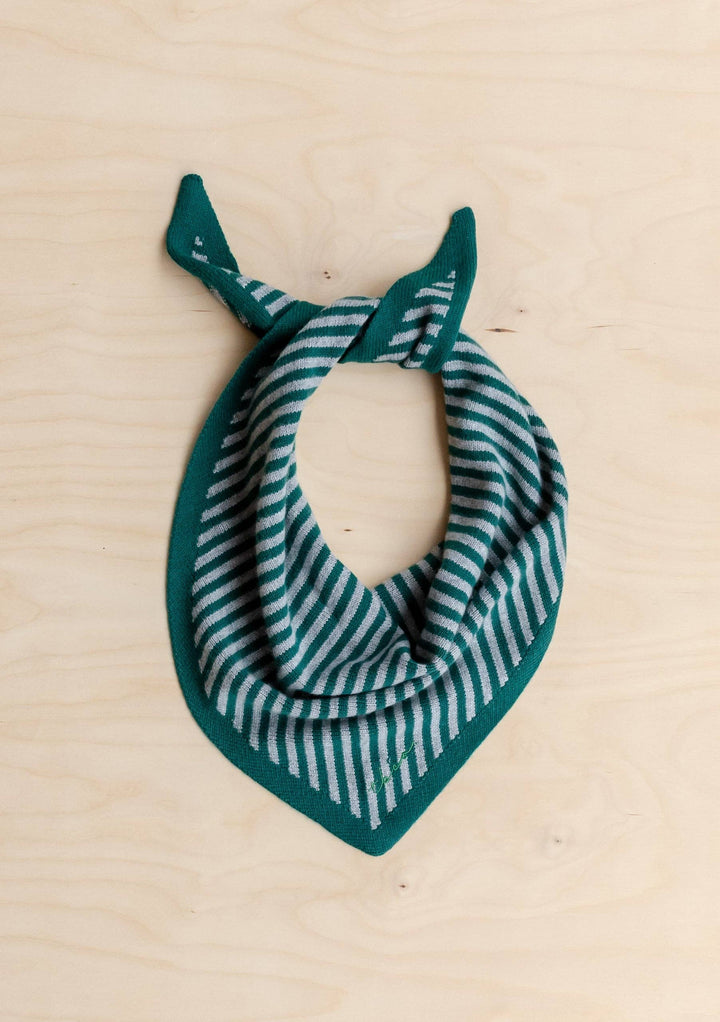 Merino Wool Triangle Scarf in Green &amp; Charcoal Stripe