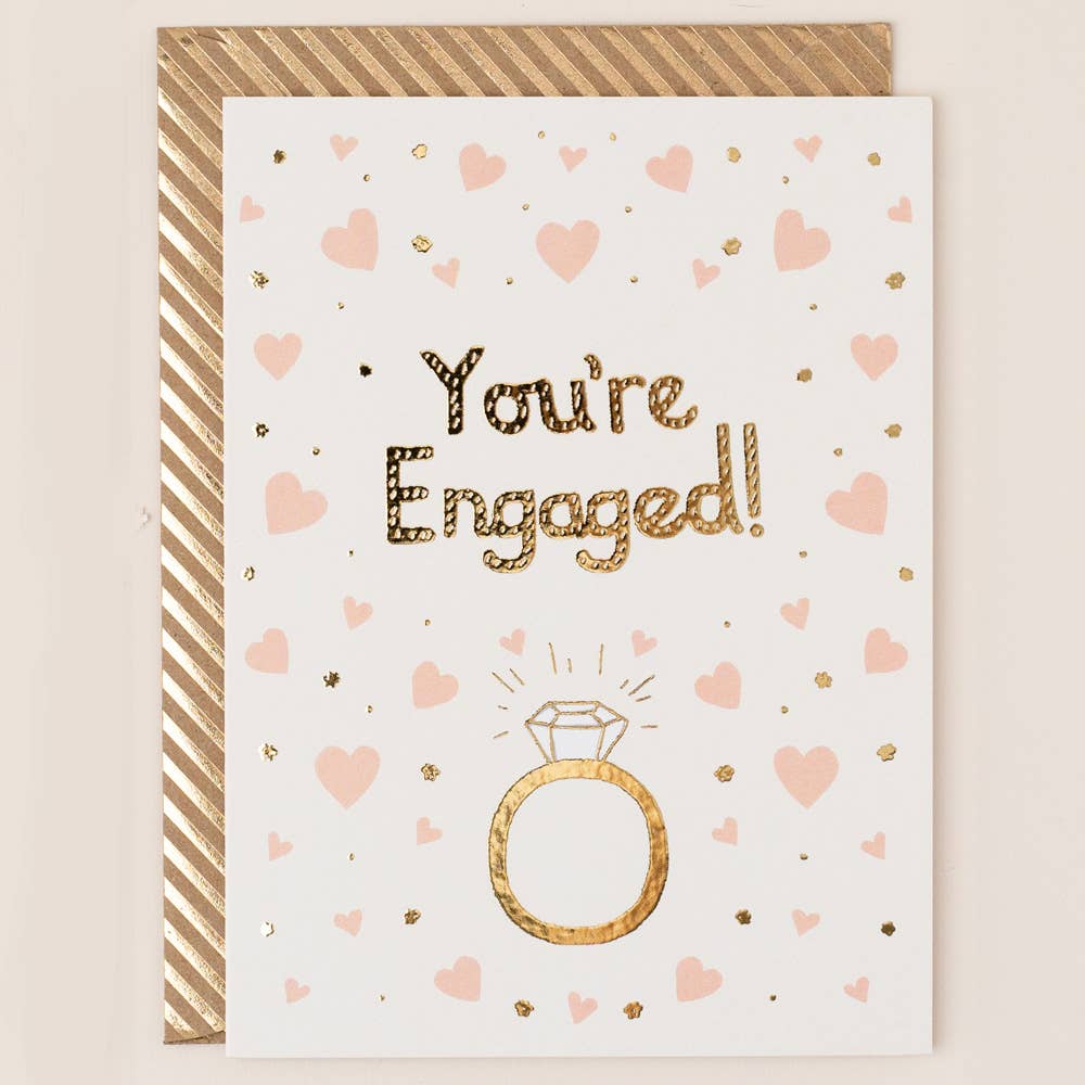 Gold Foiled Diamond Ring Engagement Card