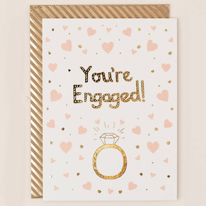 Gold Foiled Diamond Ring Engagement Card