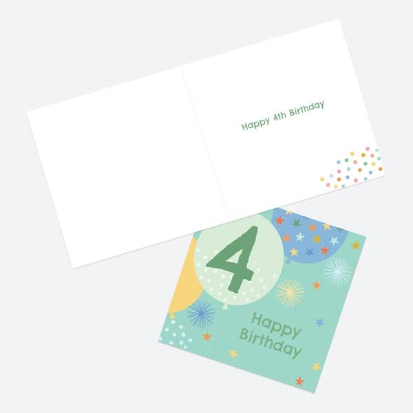 Kids Birthday Card - Boys Balloons Age 4