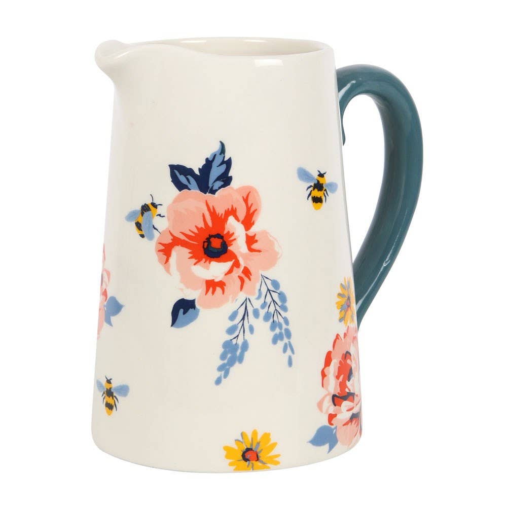 Bee-utiful Floral Ceramic Spring Flower Jug