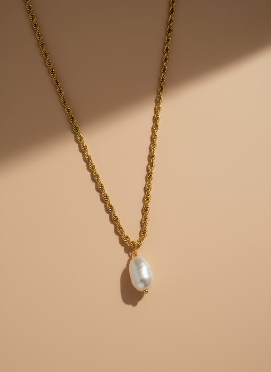 Pearl Rope Necklace Gold Plated PVD Waterproof Chain Jewelry