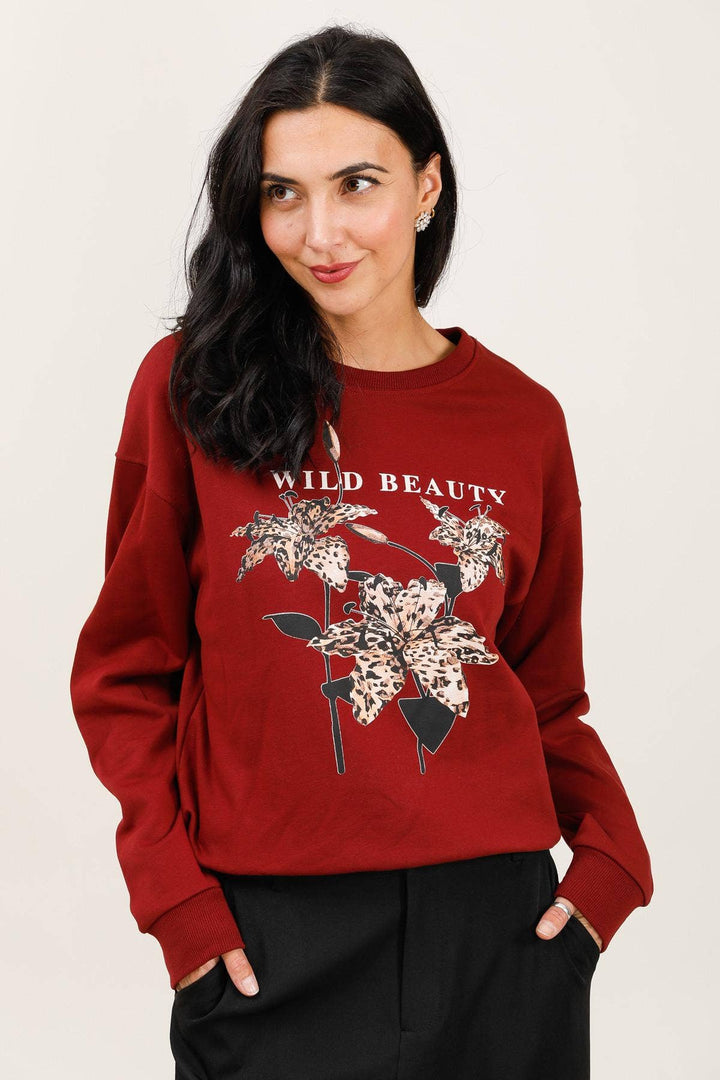 Wild Beauty Crew neck Sweatshirt Bordeaux