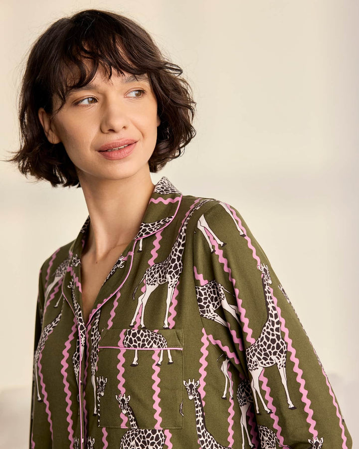 Chelsea Peers Wavy Stripe Giraffe Print Long Pyjama Set