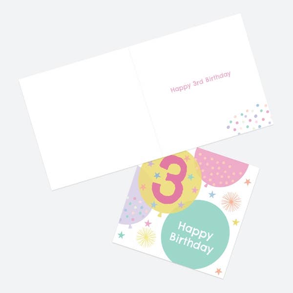 Kids Birthday Card - Girls Balloons Age 3