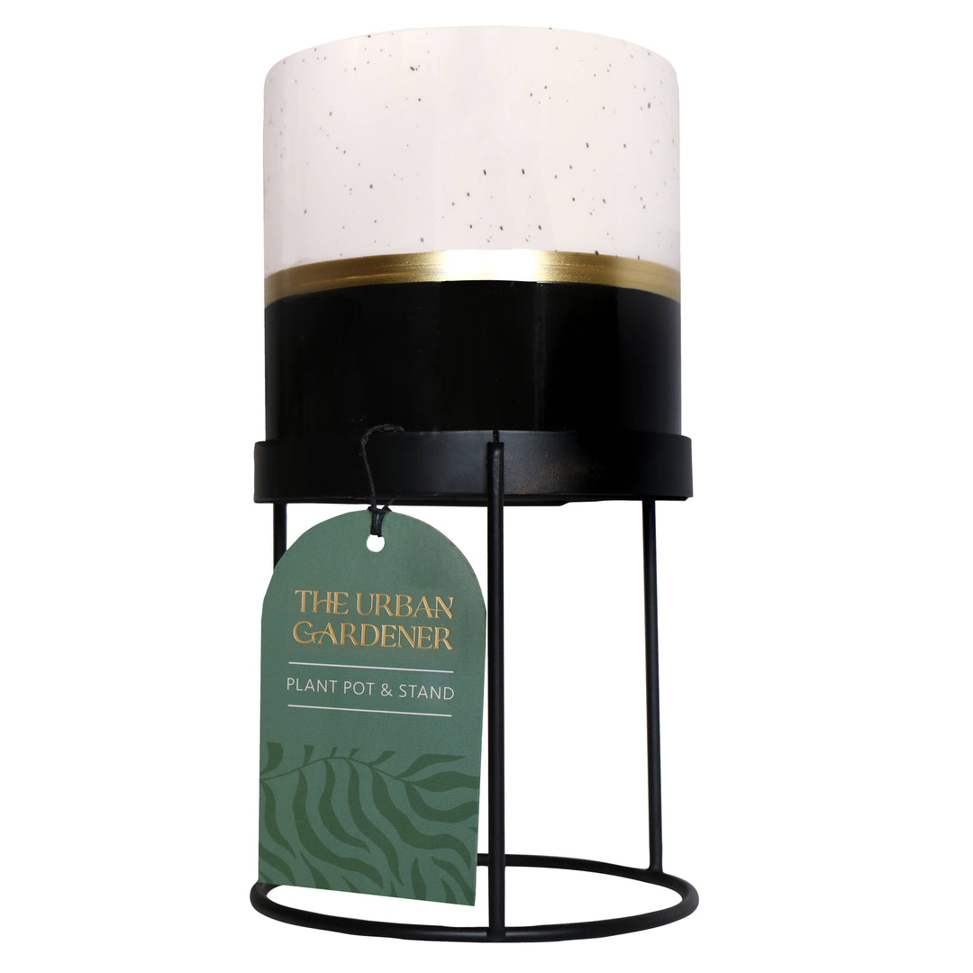Urban Gardener Small Ceramic Plant Pot with Stand